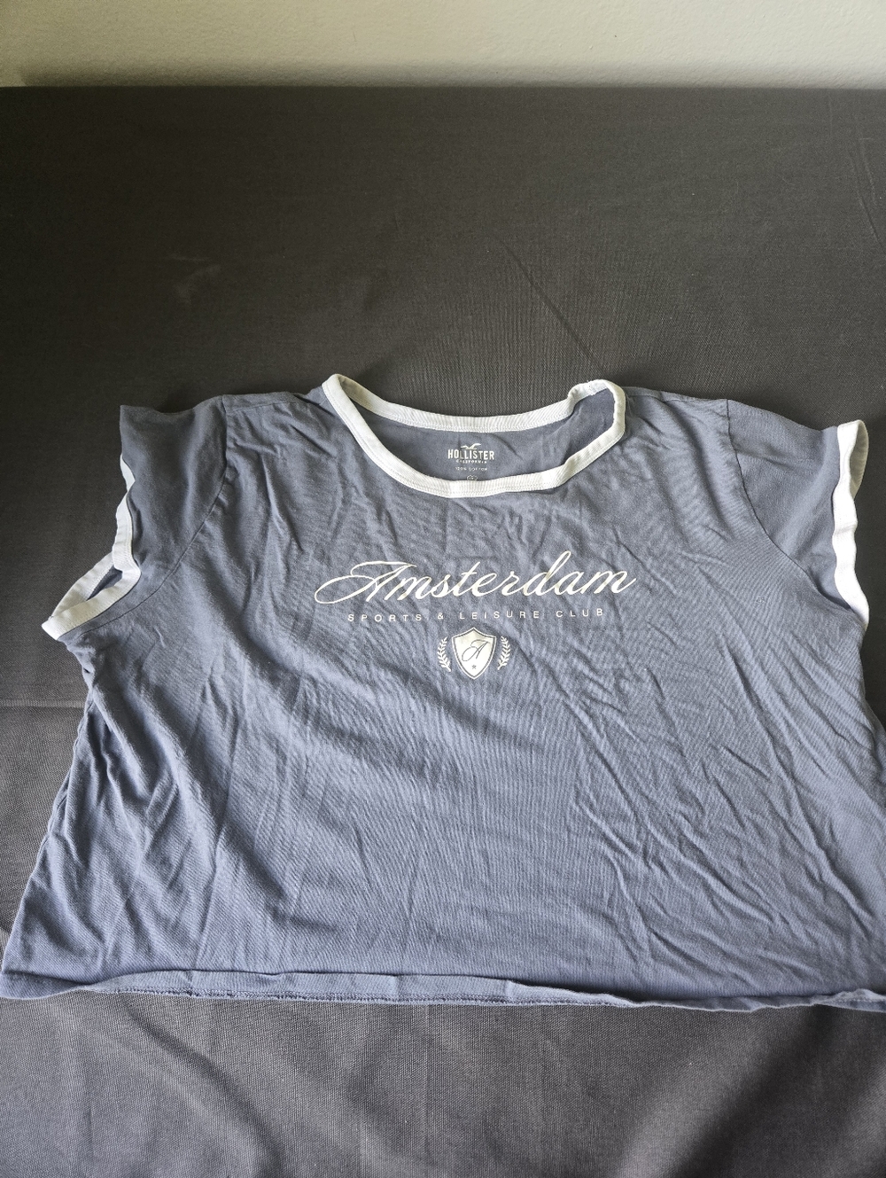 Hollister Navy Blue Ringer Crop Tee with White Trim
